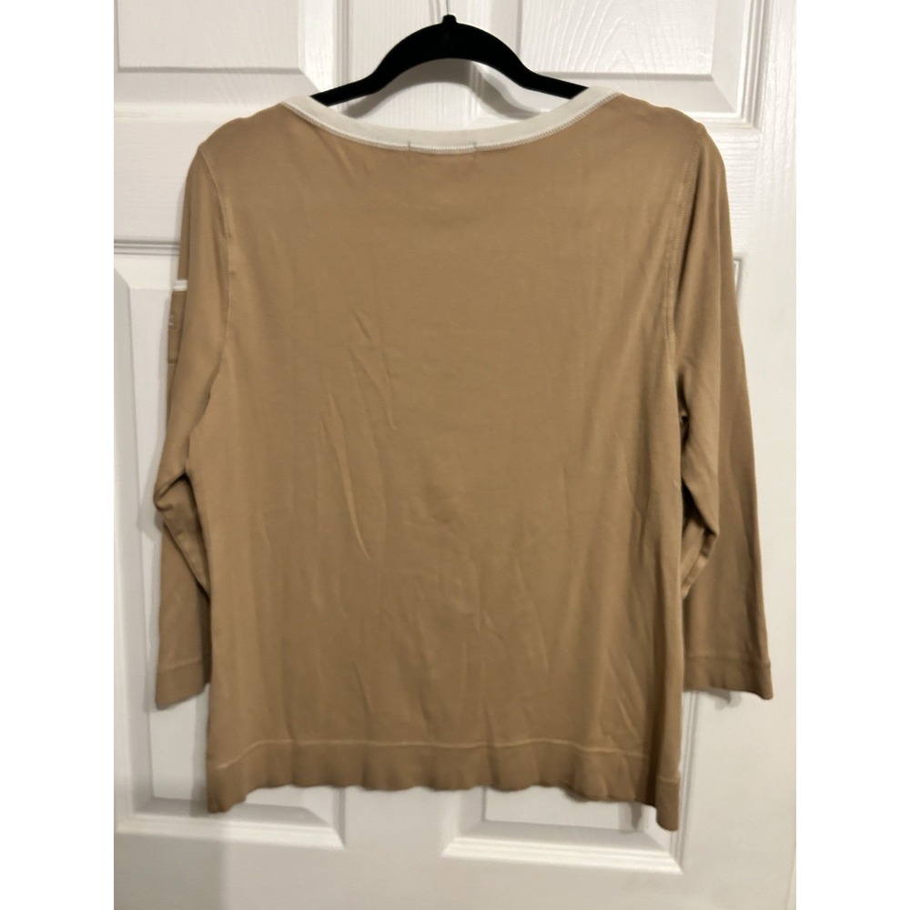 Ralph Lauren Womens XL 3/4 Sleeve Boat Neck Tee Shirt‎ Pocket Sleeve Beige Brown - Picture 4 of 9